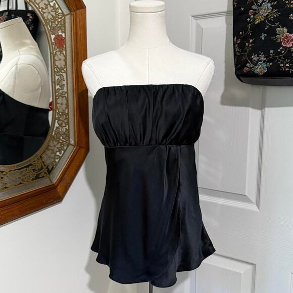Ann Taylor LOFT Black Silk Strapless Milkmaid Peplum Babydoll Top 6/S - Picture 1 of 8